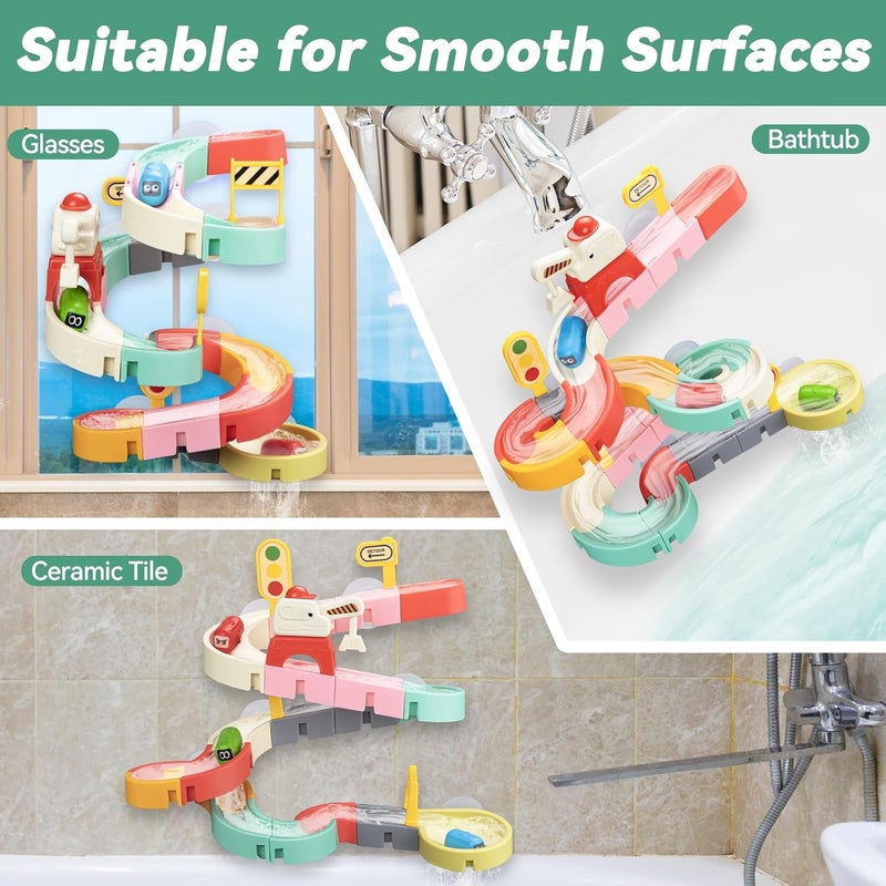 Aprilwolf Store Car Slide Bath Toys for Kids Ages 4-8, Wall Track Building Set for 3-5 Year Old, Fun DIY Kit Bathtub Time Birthday Gift for Toddler Boys & Girls (37 PCS) - Image 2